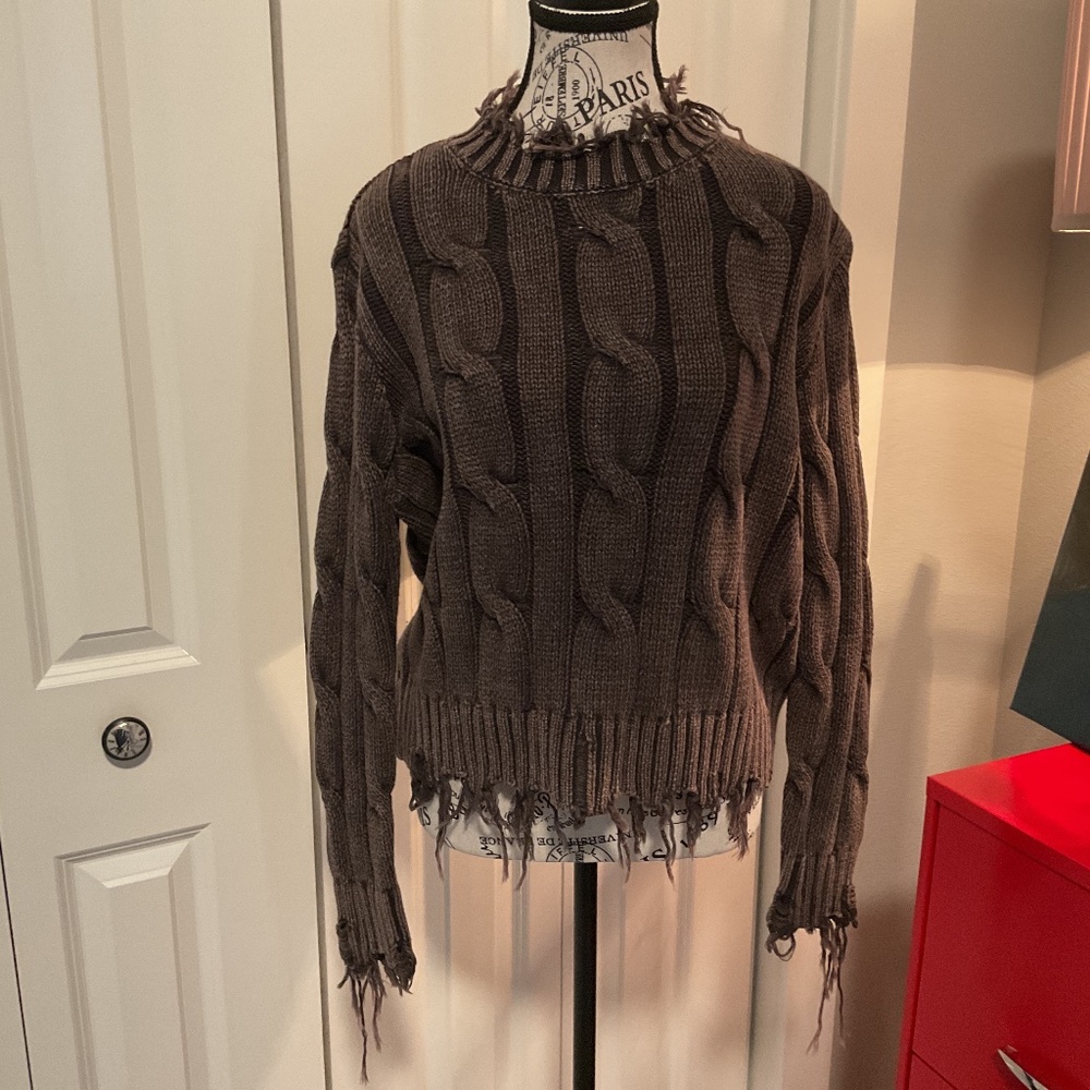NWT Destroyed Hem Large Cable Knit Sweater by Bohme#boho#distressed